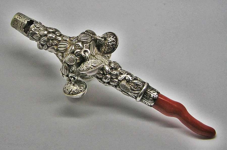 Fabulous William IV Silver Babies Rattle by Rawlings & Summers