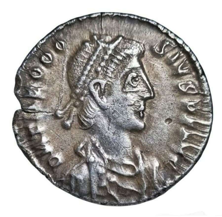 Roman silver siliqua of Theodosius the Great Trier Mint