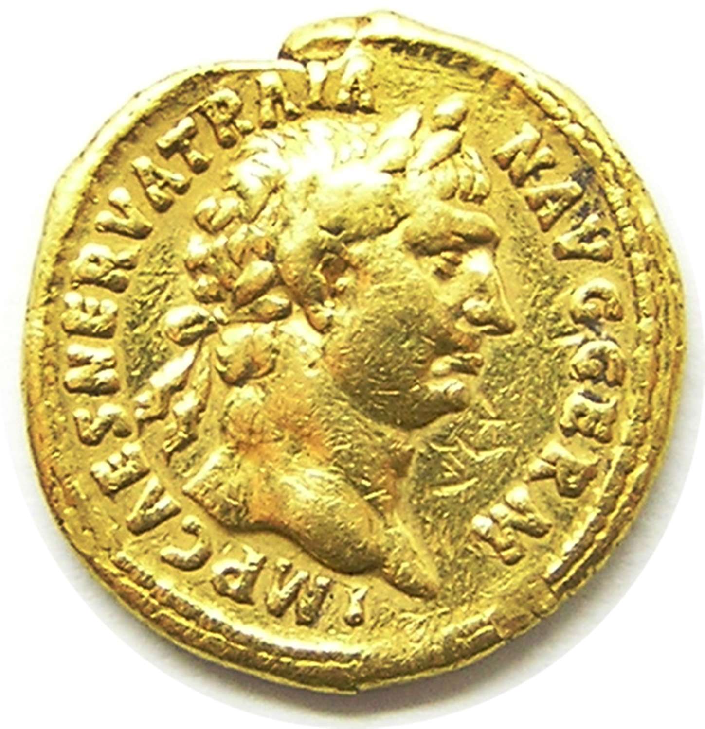 Ancient Roman gold aureus of emperor Trajan / Fortuna
