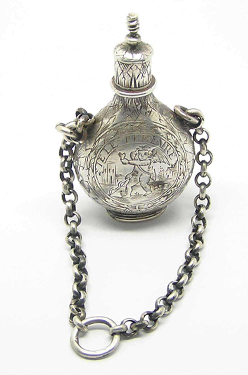 17th century English silver scent bottle of Cupid 