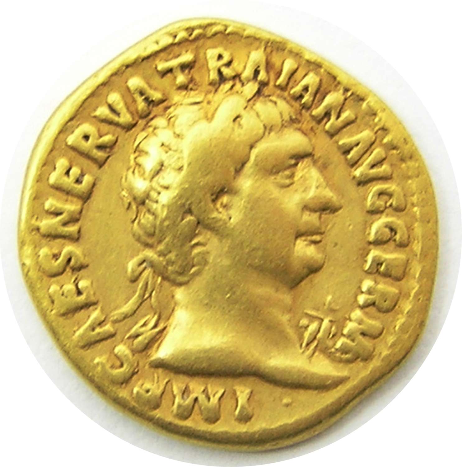 Ancient Roman gold aureus of emperor Trajan / Hercules