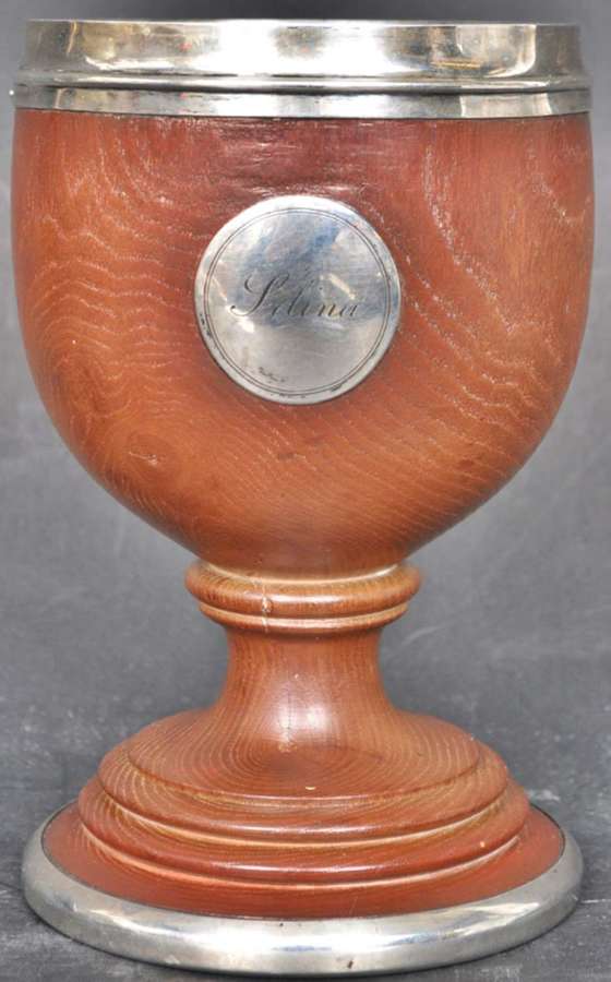 Fabulous William IV silver mounted mulberry goblet by Edward Barnard
