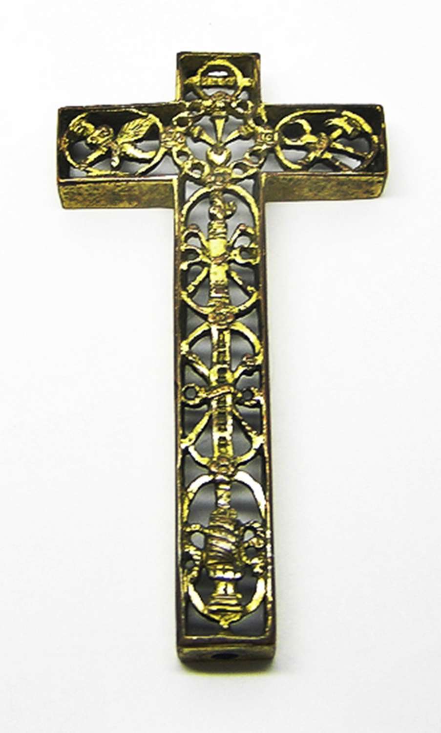 Renaissance inscribed gold gilded reliquary cross pendant