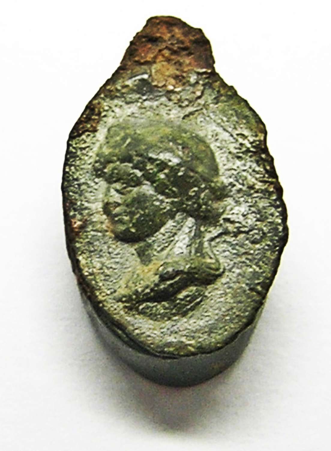Ancient Roman bronze seal box of Mercury (Hermes) god of merchants