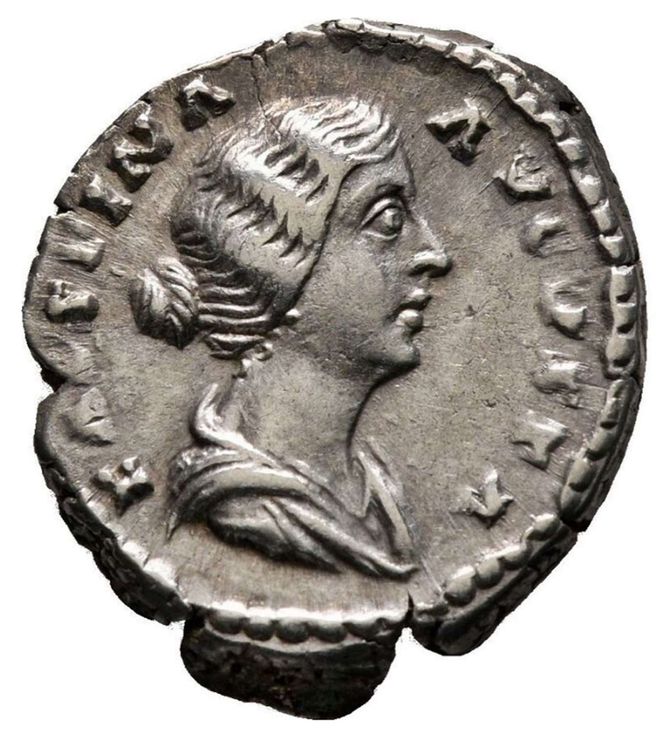 Ancient Roman silver denarius of empress Faustina II / Concordia