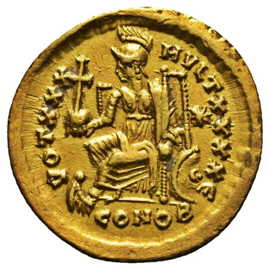 Ancient Roman Gold Solidus of Emperor Theodosius II