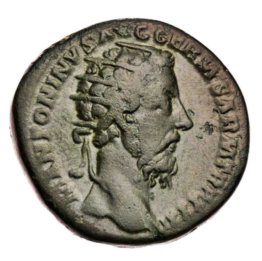 Ancient Roman AE Dupondius of Emperor Marcus Aurelius / Thunderbolt