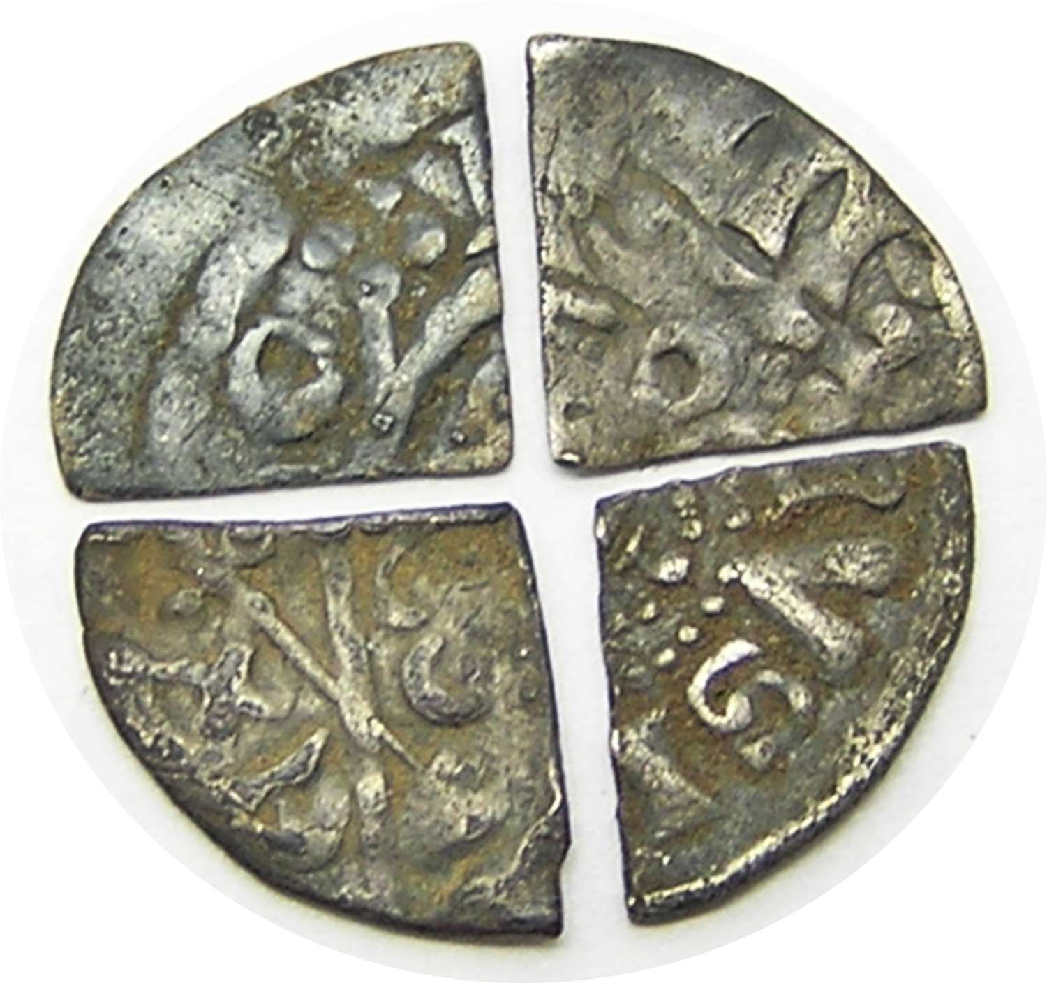 Four Medieval English silver hammered cut farthings
