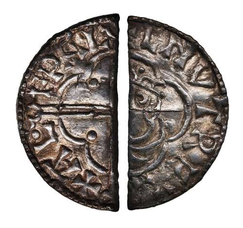 Anglo Saxon King Cnut silver half penny by ALFWALD of Bath