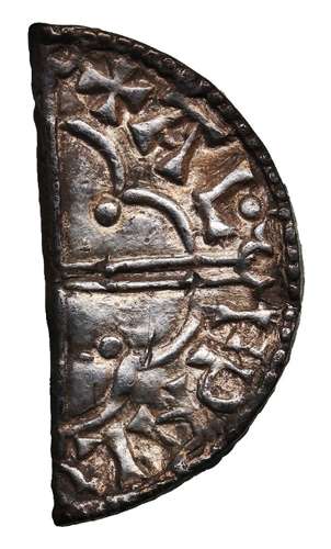 Anglo Saxon King Cnut silver half penny by ALFWALD of Bath