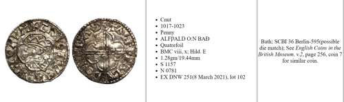 Anglo Saxon King Cnut silver half penny by ALFWALD of Bath