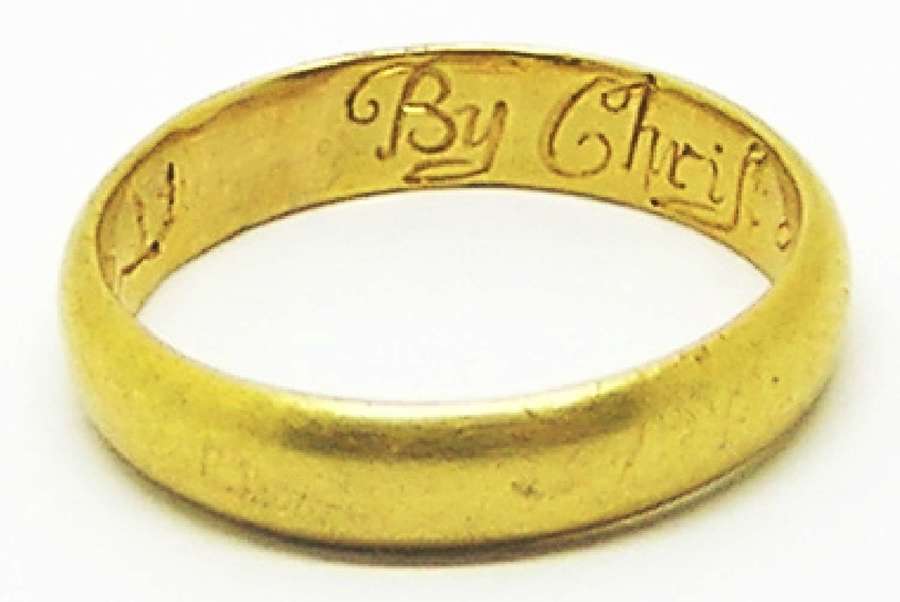 Georgian gold posy ring "By Christ a Lone Wee two are One"