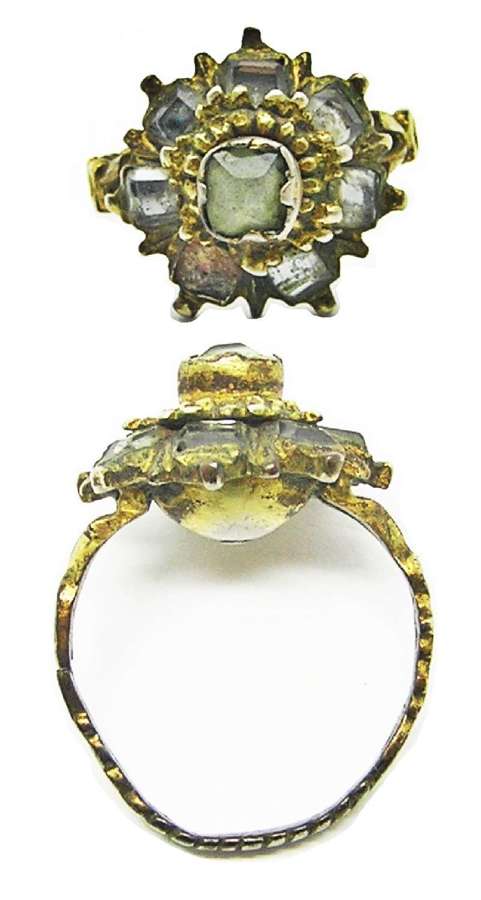 Baroque silver-gilt jewelled finger ring