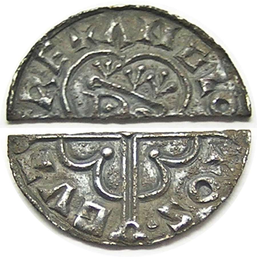 Anglo Saxon King Cnut silver half penny by Osgut of Lincoln