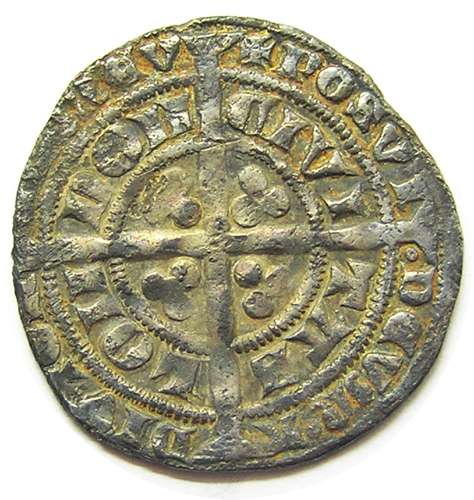 Medieval England silver groat of king Edward III London series E