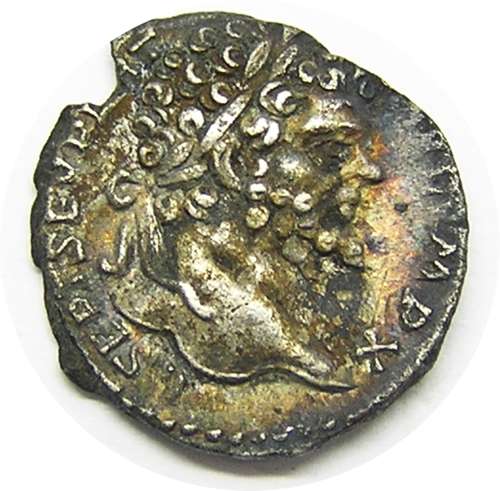 Ancient Roman silver denarius of emperor Septimus Severus / Genius