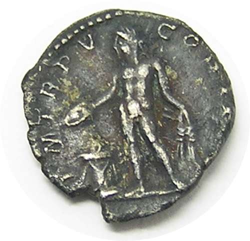 Ancient Roman silver denarius of emperor Septimus Severus / Genius