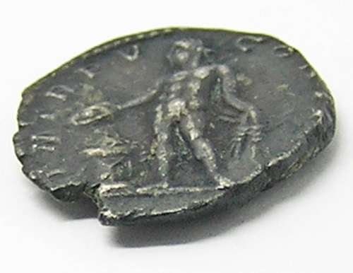 Ancient Roman silver denarius of emperor Septimus Severus / Genius
