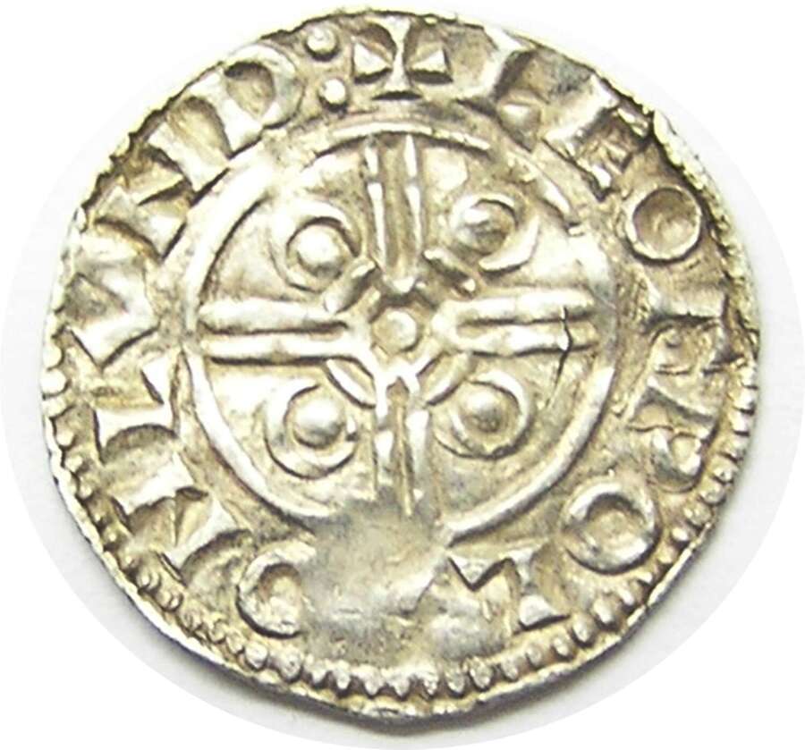 Anglo Saxon King Cnut silver penny by LEOFWOLD of London