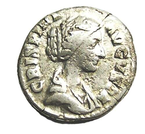 Ancient Roman silver denarius of empress Crispina / Joy