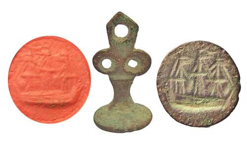 English Tudor Renaissance Bronze Fob Seal of a sailing ship