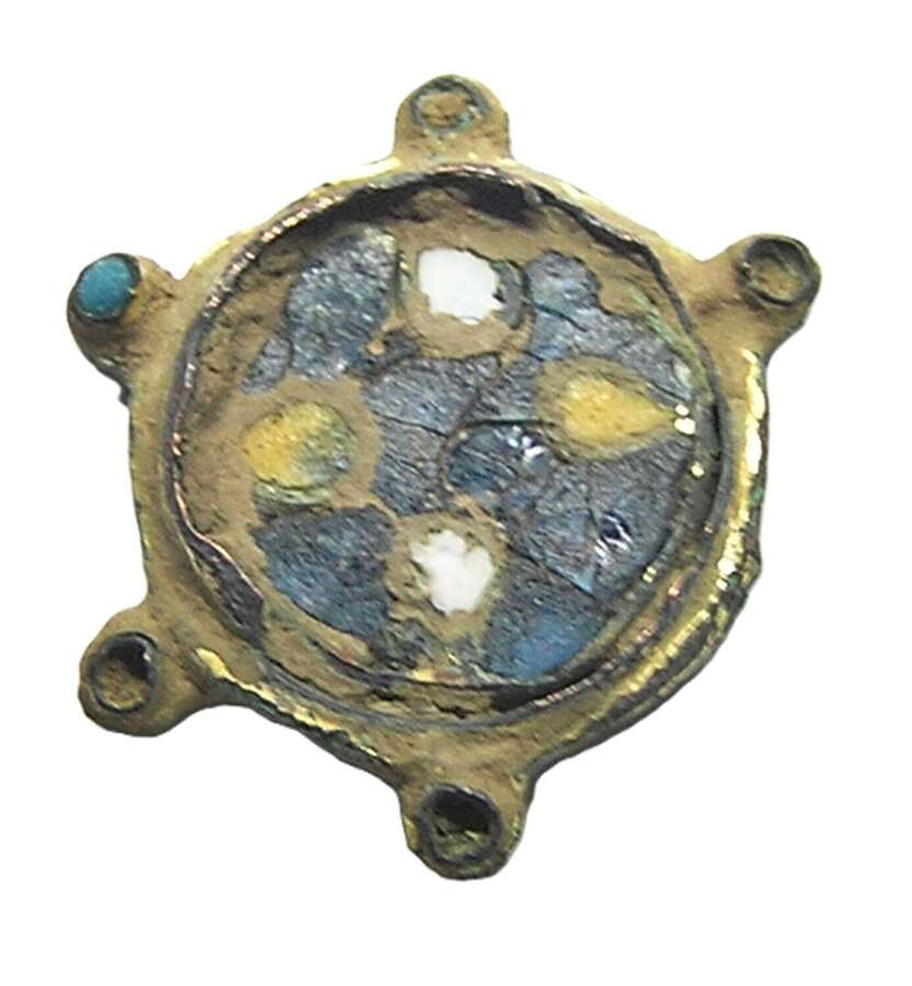Anglo-Saxon bronze enamel disc Brooch Weetch Type 20