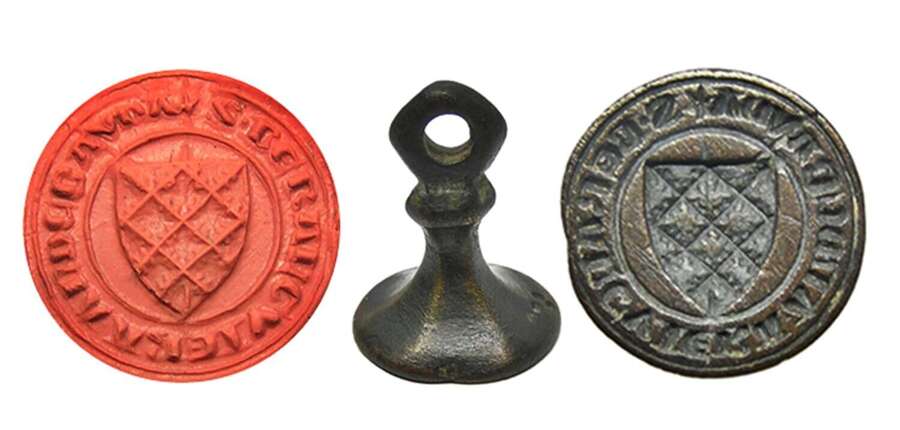 Medieval bronze armorial seal of Lady Berengaria Audeley