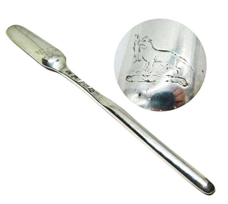 Georgian silver crested marrow scoop by James Wilkes of London