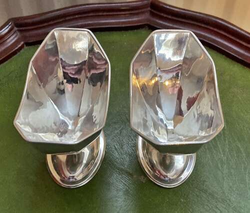 Pair of Georgian silver WhaleTail Salts with Crests by Moses Brent of London