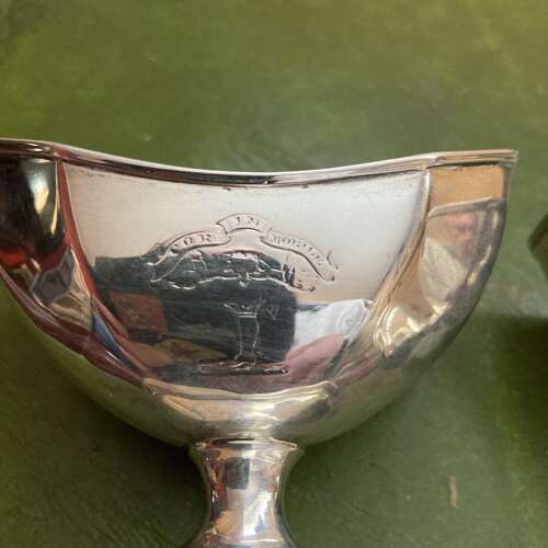 Pair of Georgian silver WhaleTail Salts with Crests by Moses Brent of London