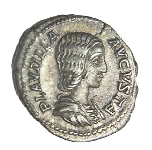 Ancient Roman silver denarius of empress Plautilla / Venus Victorious