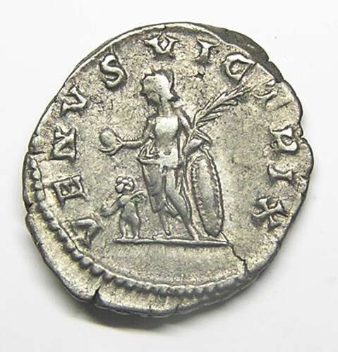 Ancient Roman silver denarius of empress Plautilla / Venus Victorious