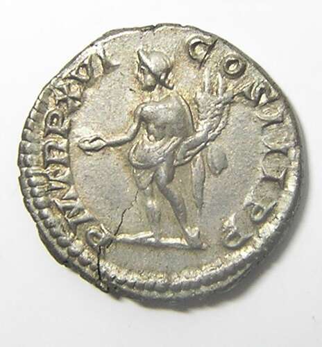 Ancient Roman silver denarius of emperor Septimus Severus / Genius