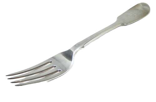 Victorian solid silver table fork by John James Whiting