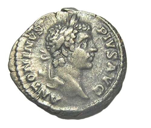 Ancient Roman silver denarius of Caracalla / Mars