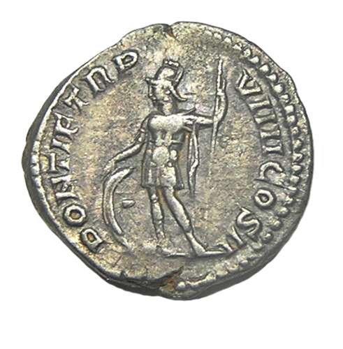 Ancient Roman silver denarius of Caracalla / Mars