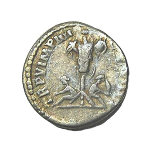 Ancient Roman Silver Denarius of Emperor Commodus / Trophy & Captives