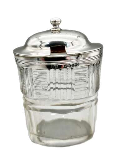 Georgian crested silver & cut glass mustard pot by William Bateman