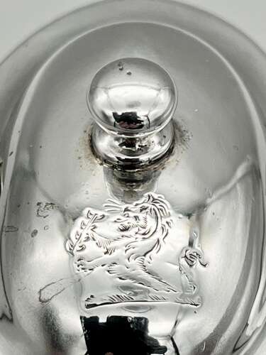 Georgian crested silver & cut glass mustard pot by William Bateman