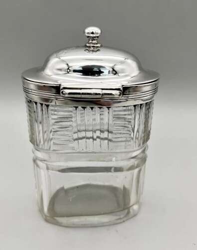 Georgian crested silver & cut glass mustard pot by William Bateman