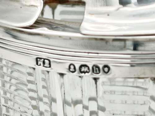 Georgian crested silver & cut glass mustard pot by William Bateman