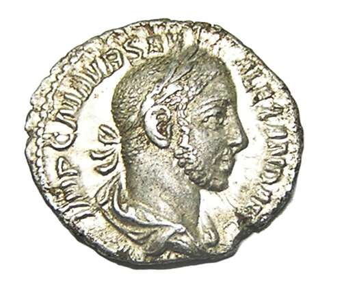 Ancient Roman Silver Denarius of Emperor Severus Alexander / Victory