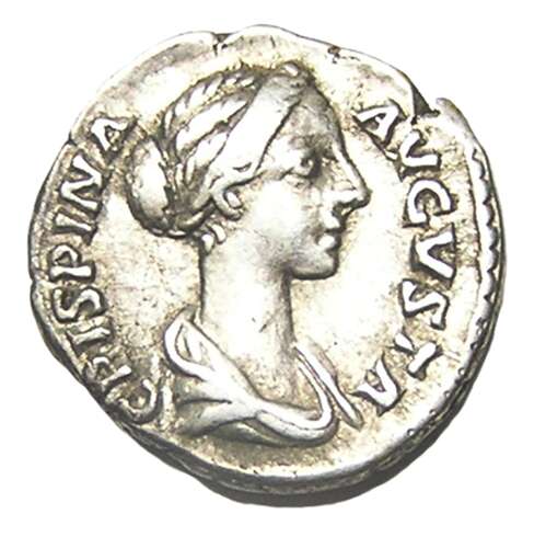 Ancient Roman silver denarius of empress Crispina / Concordia