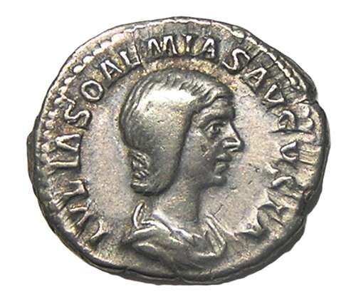 Ancient Roman silver denarius of  Julia Soaemias / Queen Juno