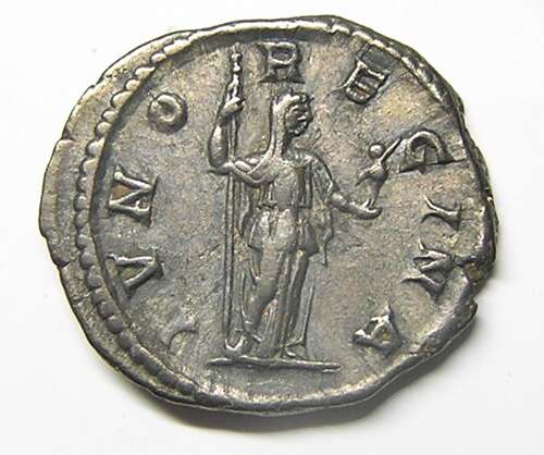Ancient Roman silver denarius of Julia Soaemias / Queen Juno