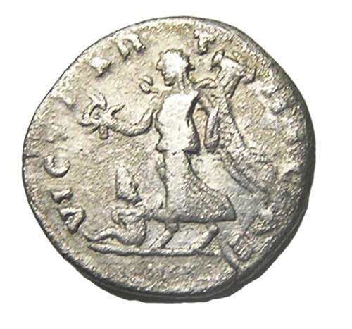 Ancient Roman silver denarius of emperor Septimus Severus / Victory Parthia Captive