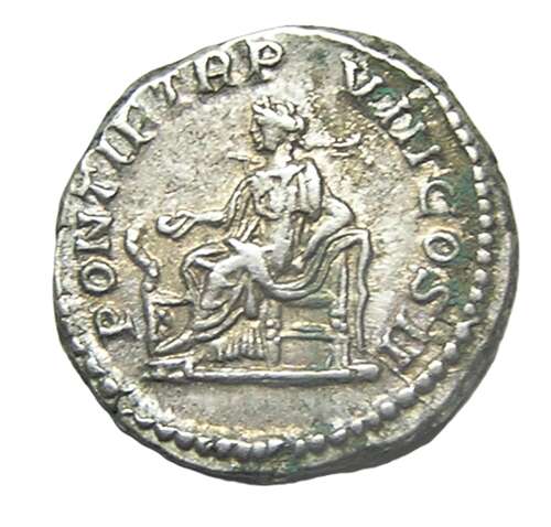 Ancient Roman silver denarius of Caracalla / Salus