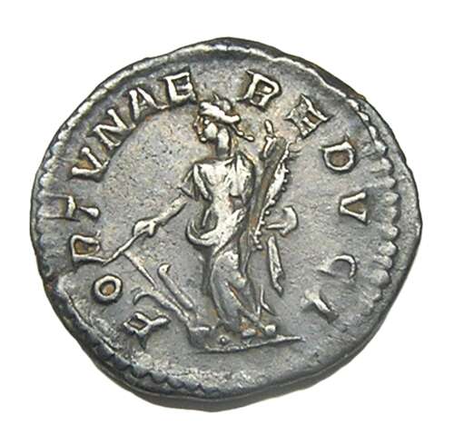 Ancient Roman Silver Denarius of Emperor Elagabalus / Returning Fortune