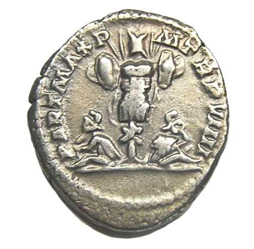 Ancient Roman silver denarius of emperor Septimus Severus / Great victory over Parthia
