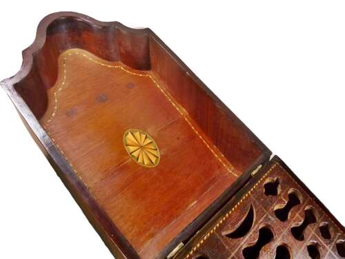Georgian inlaid flame mahogony knife box canteen with fitted interior